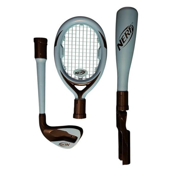 NERF Sports Pack Wii Bat Tennis Racquet Golf Club Attachments Nintendo Lot Set - Picture 1 of 2
